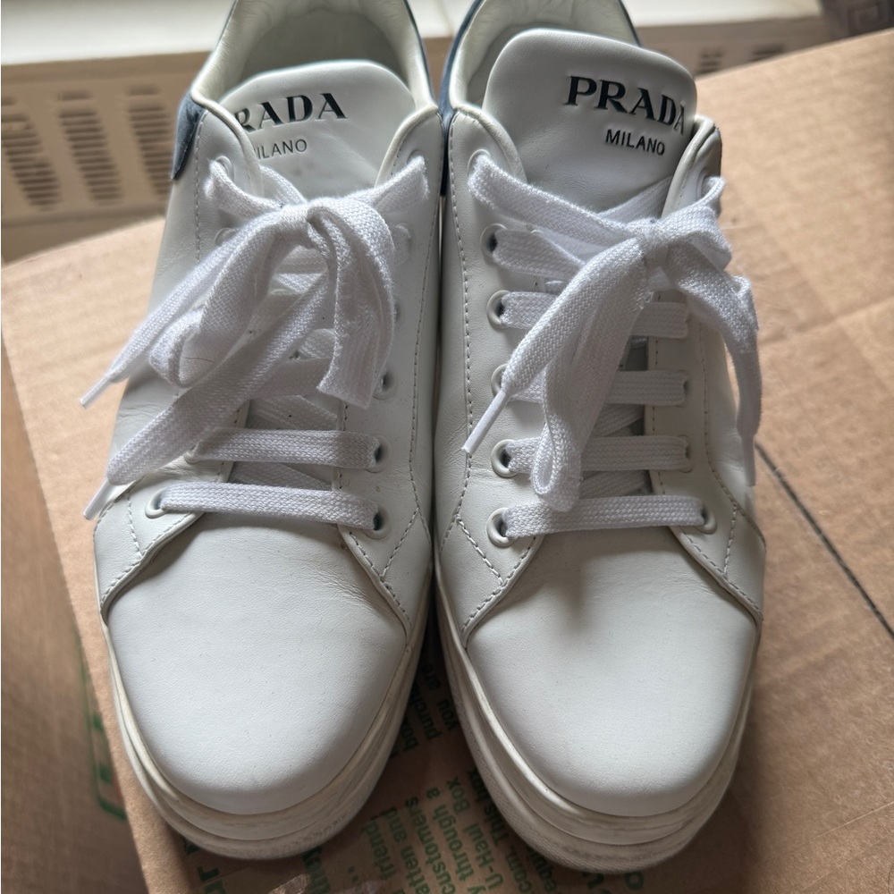 Prada Navy and White Sneakers
